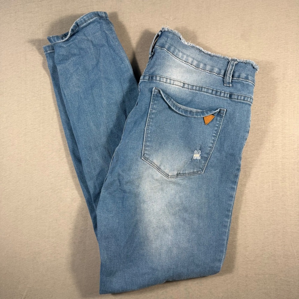 Celebrity Ace Womens Skinny Jeans Medium Wash Frayed Waist Size 18 Distressed